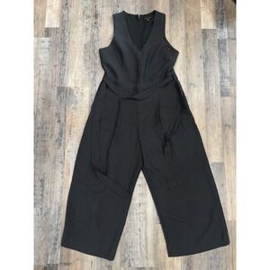 Banana Republic Womens Black Polka Dot Wide Leg V-Neck Sleeveless Jumpsuit 10